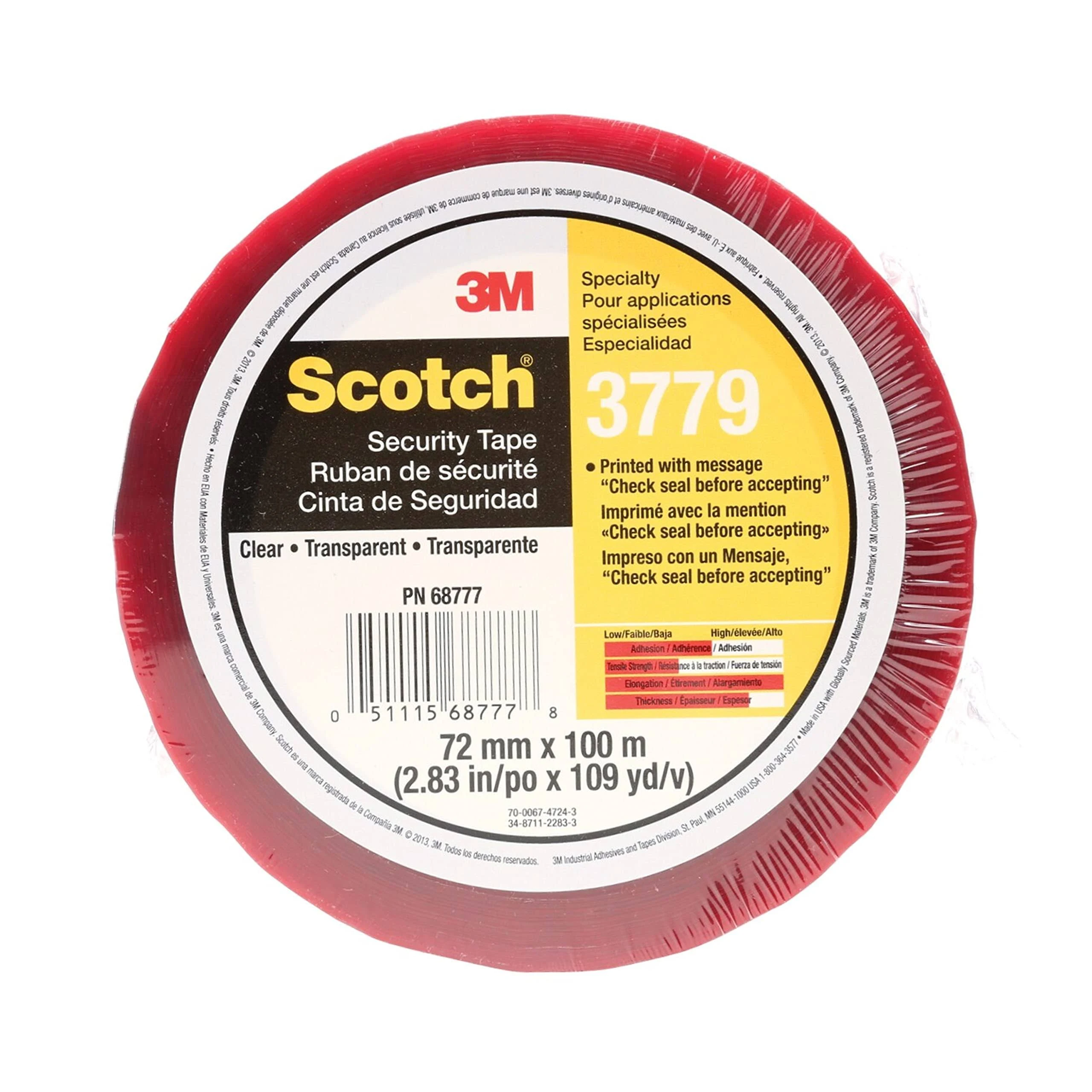 3M Scotch Security Message Box Sealing Tape 3779, Clear, 48 mm x 100 m, 1 Roll, Individually Wrapped Conveniently Packaged