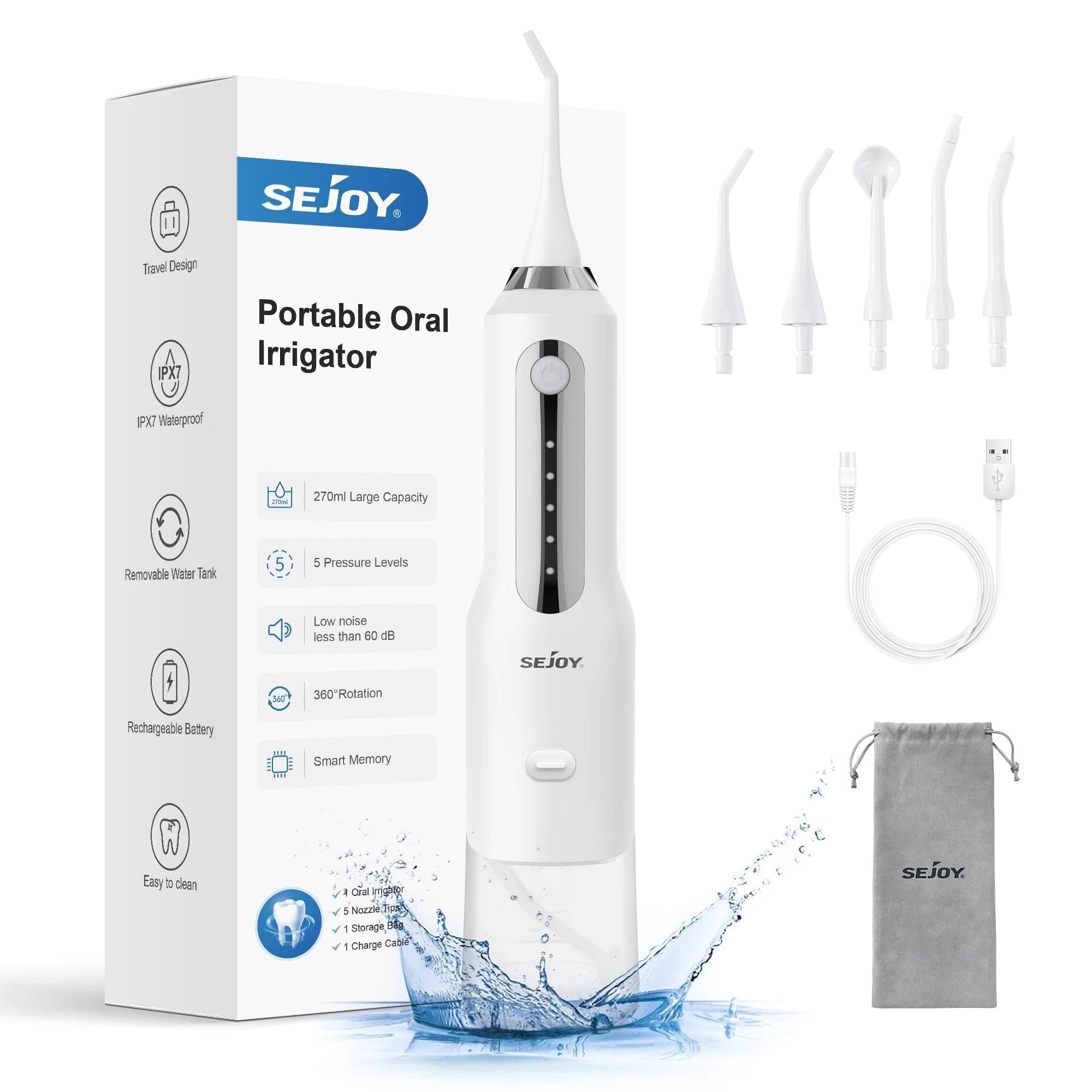 Sejoy Water Flosser for Teeth Cordless Oral Irrigator Water Dental Flosser Portable Dental Oral Irrigator for Home Travel Office