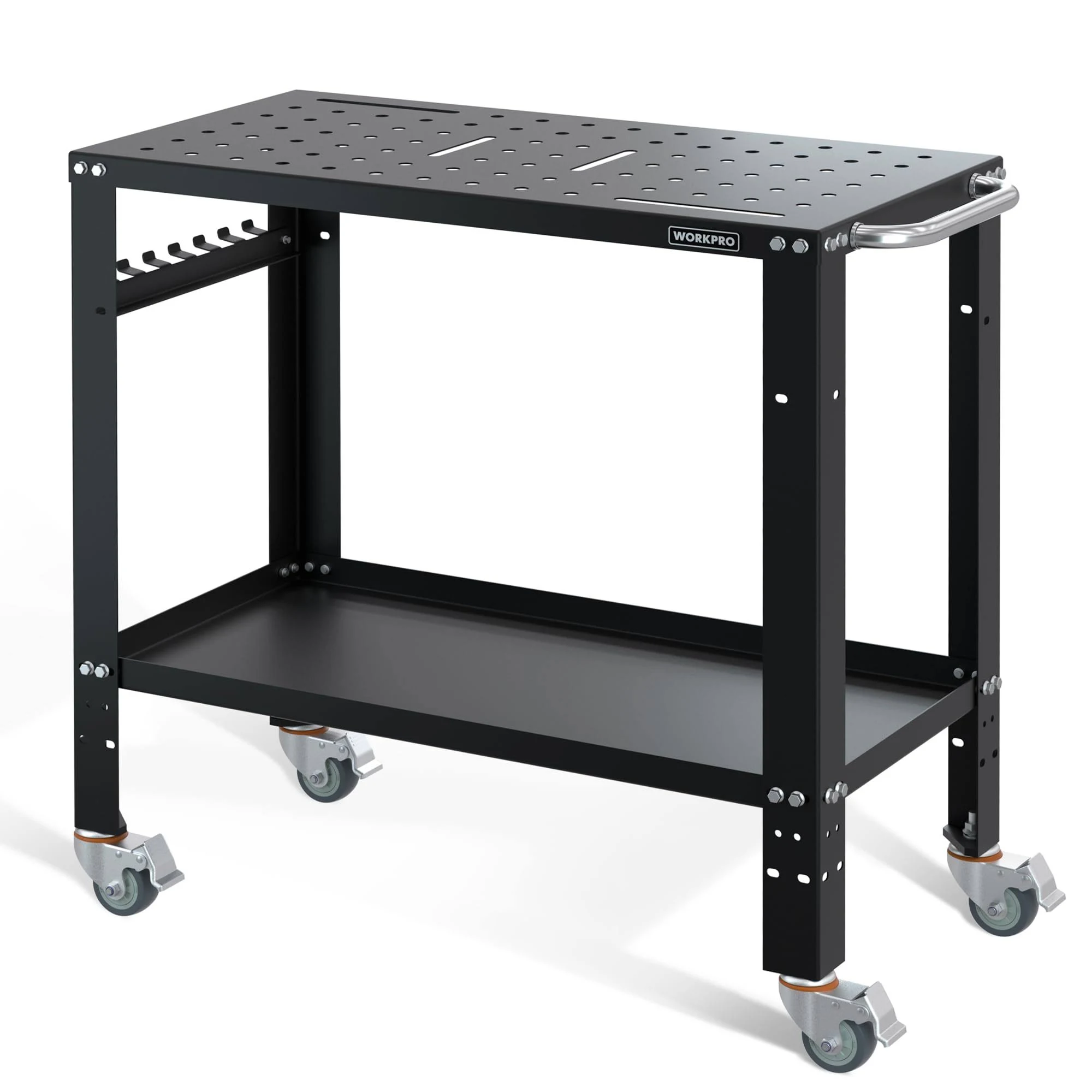 WORKPRO 36”×18” Welding Table, 1200 lbs Load Capacity, Nitriding Tabletop, Portable Welding Table with 5/8" Holes on Top, Welding Cart, Casters with Brakes