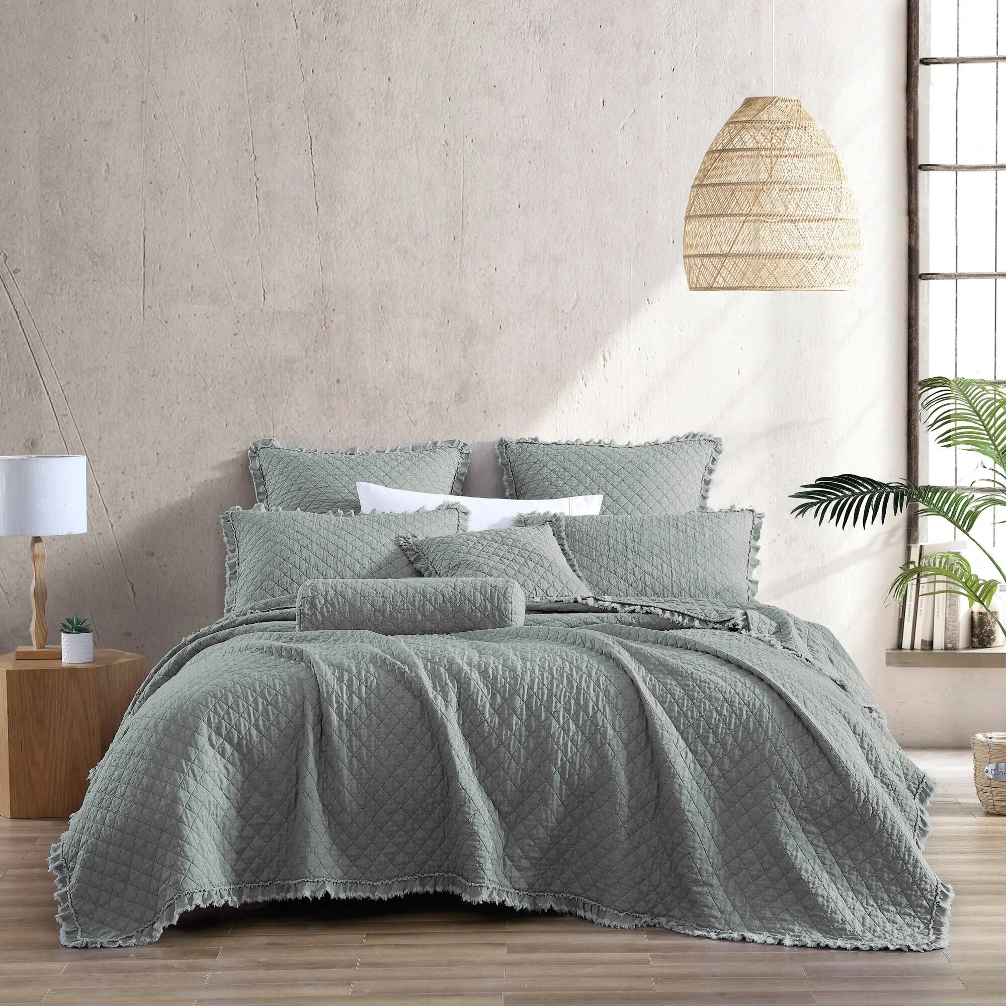 Brielle Home Ravi Stone-Washed Quilt Collection - Fern - Euro Sham