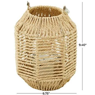 Woven Lantern with Glass Holder, 9in., Brown, 9 , Metal/Glass | Kirkland's Home