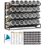 SpaceAid Spice Rack Organizer with 21 Spice Jars, 386 Spice Labels, Chalk Marker and Funnel Set for Cabinet, Countertop, Pantry, Cupboard or Door & Wall Mount - 21 Jars, 13.4" W × 9" H, Black