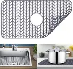 Sink protectors for kitchen sink |16"18"19"24"26"28"29"silicone sink mat| Silicone Kitchen Sink Mat Grid for Bottom of Farmhouse Stainless Steel Porcelain Sink(26"x 14" Center Drain Gray)