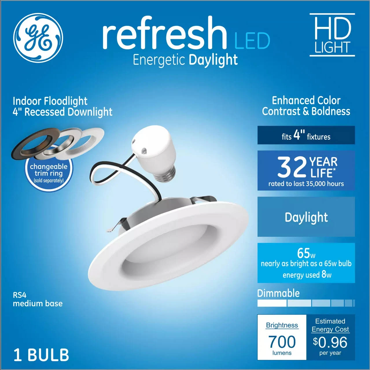 GE Refresh 50-Watt Equivalent White Dimmable Recessed Downlight (4-in)