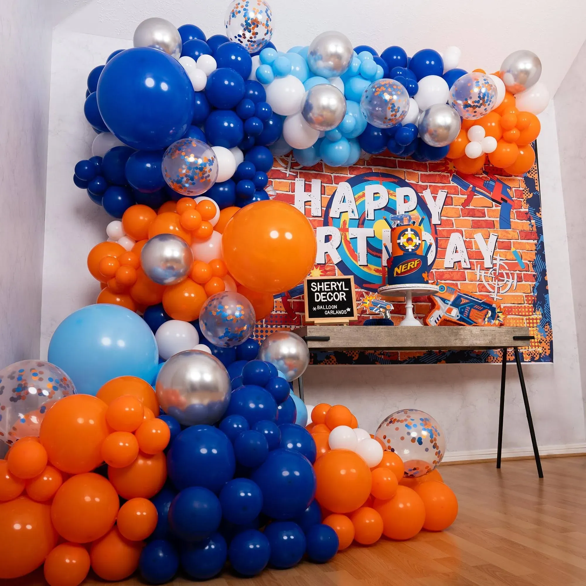 ALL-IN-1 Blue and Orange White Balloons Arch Kit & Garland – Small and Large White Orange and Blue Balloons – Orange and Blue Party Decorations & Supplies for Birthday Party, Nerf, Blippi, Graduation