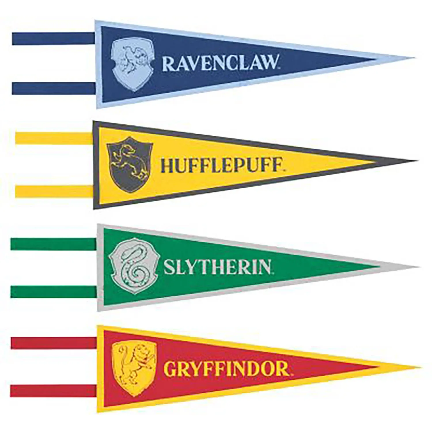 Multicolor Harry Potter Fabric Pennants - 16" x 6" (4 Pcs) | Assorted Magical Designs - Excellent for Wizard Fans & Party Decorations