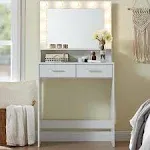 Vanity Desk with Mirror and Lights, Dressing Table with Large Drawer, 2 Level Storage Dresser & 3 Lighting Modes Adjustable Brightness, Suitable for Bedroom