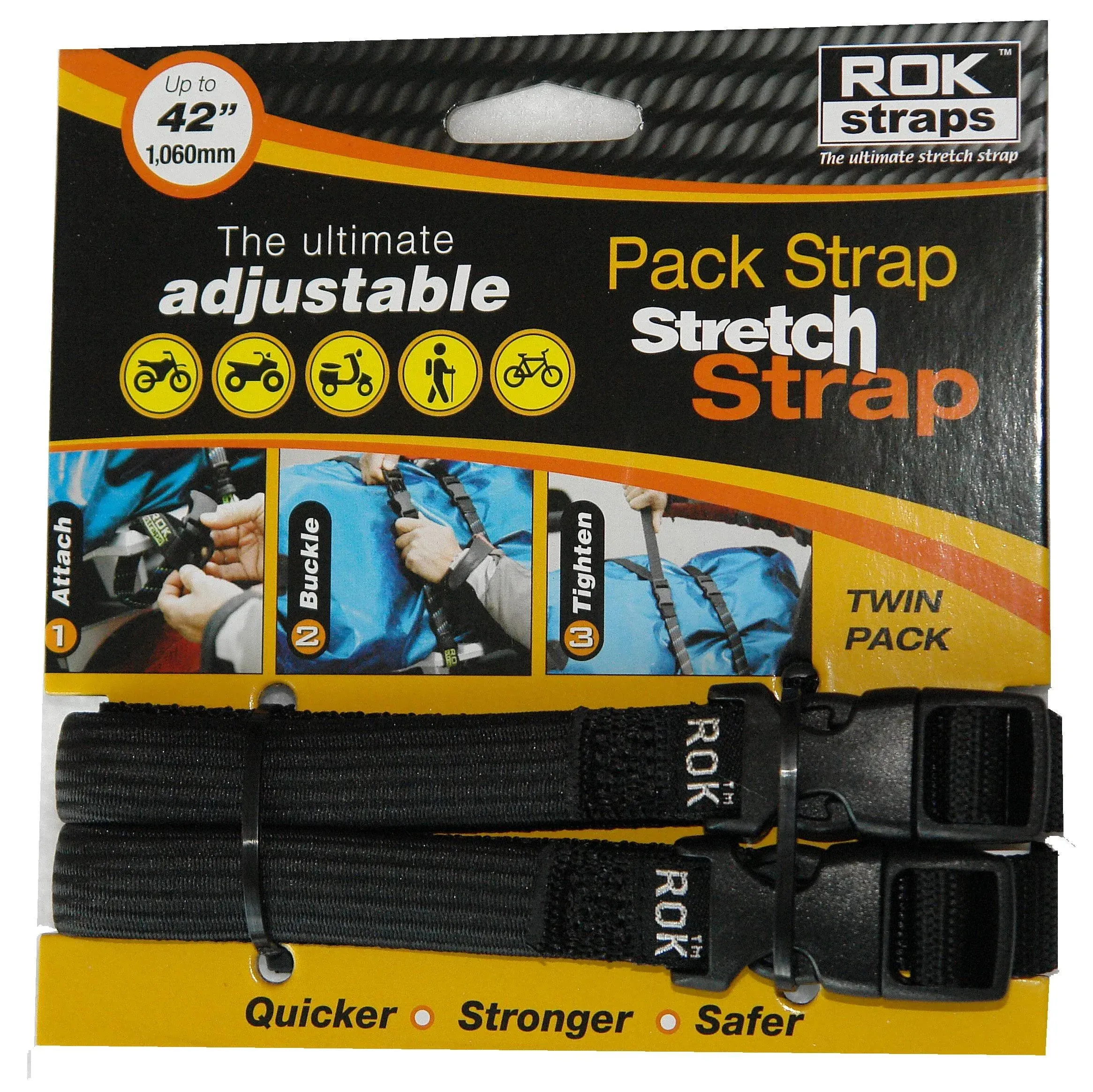 Rok Straps Tie-Downs 5/8&#034; 2pk Reflective Black 12-42&#034;