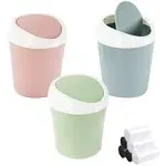 SITAKE 2 Pcs Plastic Mini Wastebasket Trash Can with 120 Trash Bags, Tiny Desktop Waste Garbage Bin with Swing Lid for Home, Office, Kitchen, Vanity Tabletop, Bedroom, Bathroom (Green + Pink)