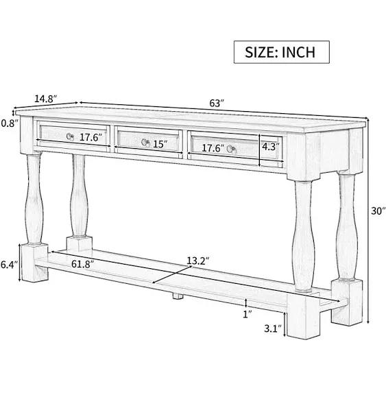 P PURLOVE Console Table with Drawers and Shelf, Sofa Table Entryway Table for Entryway Living Room Hallway (Black)