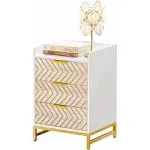 Dextrus Side Table with 3 Drawers, Modern Bedside End Table Nightstand with Gold Metal Legs for Bedroom Living Room, White and Gold, Size: One Size