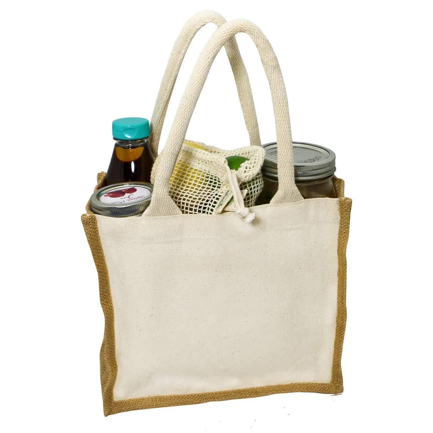 Organic Canvas & Jute Reusable Tote and Grocery Shopping Bag - XL and Mini sizes