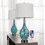 Maxax Table Lamp Set 25&#034;x14&#034;x14&#034; Blue Dimmable w/USB+Dimmable Indoor (Set of 2)