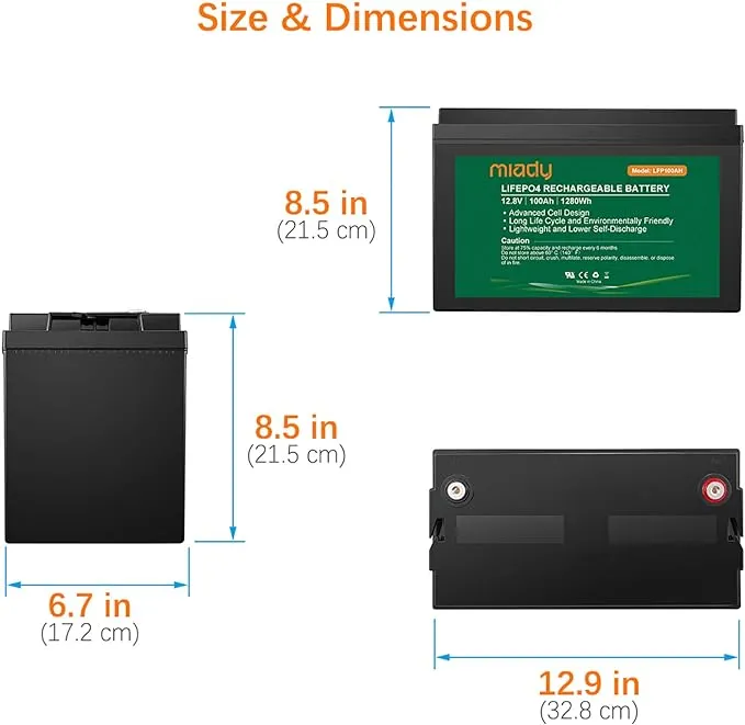 Miady 12V 100Ah LiFePO4 Battery, Rechargeable Lithium Battery with Built-in BMS, Lithium Phosphate Battery for Home Energy Storage, Solar System, Off-Grid, Camping and Marine Applications