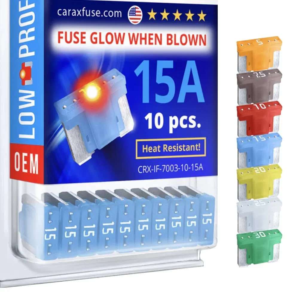 CARAX Glow Fuse - LOW Profile Micro Blade - 15A Kit 10 pcs. Glow When Blown LED