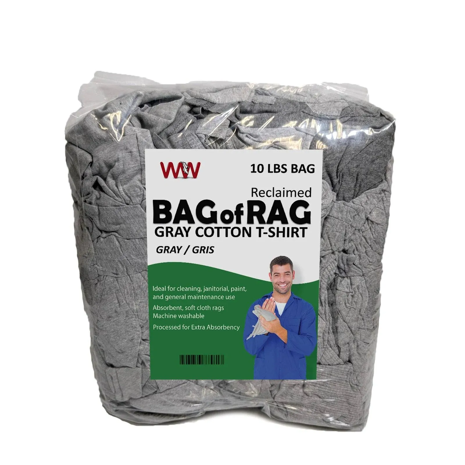 Recycled Gray T-Shirt Cleaning Rags – Shop Bulk Rag in (10 lbs. Bag), Reusable 100% Cotton Dusting & Polishing Cloth, Cloths for Wiping House, Gun, Dust, Wood, Paint, Oil, Window, & More