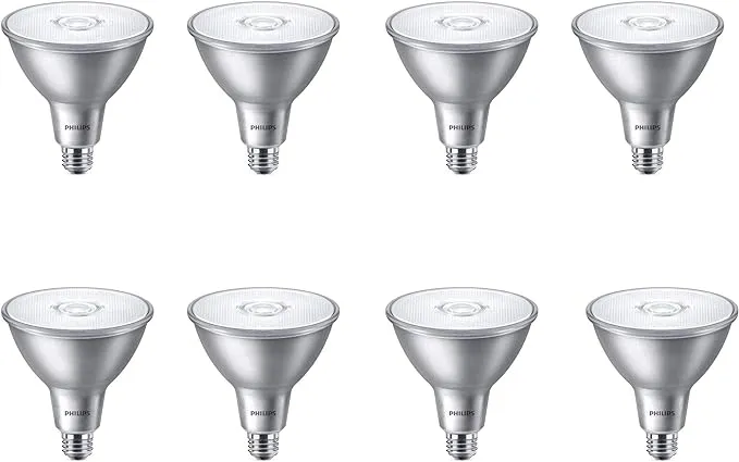 Philips LED Indoor/Outdoor Classic Glass Non-Dimmable PAR38 40-Degree Flood Light Bulb: 900-Lumen, 3000-Kelvin, 11-Watt (90-Watt Equivalent), E26 Base, Bright White, 8-Pack