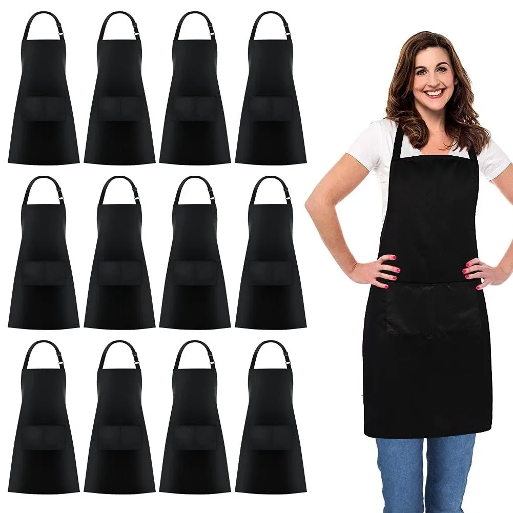 Jubatus 12 Pack 100% Cotton Aprons Bulk with 2 Pockets Cooking Chef Kitchen A...