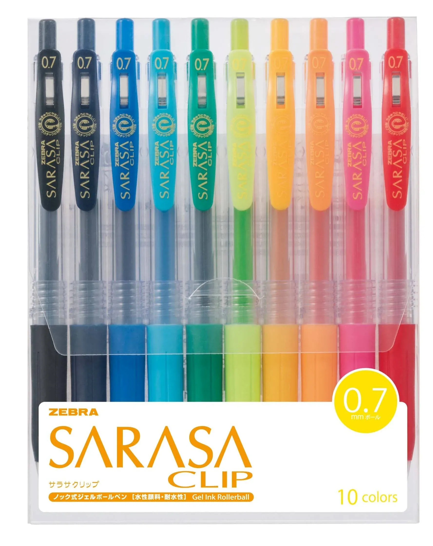 Zebra Sarasa Clip Gel Ink Ballpoint Pen, 0.7mm, 10 Color Set (JJB15-10CA)