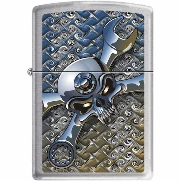 Zippo "Socket Spanner-Skull" Brushed Chrome Lighter, 5086