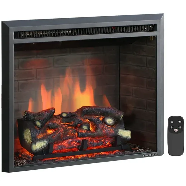 PuraFlame Western Electric Fireplace Insert with Fire Crackling Sound, Remote Control, 750/1500W, Black, 25 63/64 Inches Wide, 23 3/16 Inches High