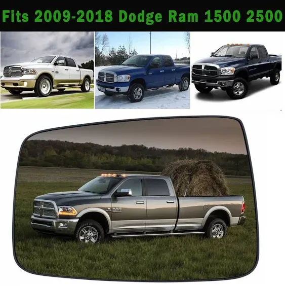 Ram Driver Left Side Heated Mirror Glass Compatible with Dodge Ram 1500 2500 2009-2018 Left Power Heated Convex Mirror Glass 68050299AA, 68079363AA