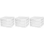 Sterilite 20938003 Wide 3 Drawer Unit, White Frame with Clear Drawers, 3-Pack