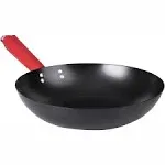 Imusa USA 12&#034; Nonstick Traditional Carbon Steel Wok with Red Handle