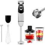 MegaWise Pro Titanium Reinforced 5-in-1 Immersion Hand Blender, Powerful 400W with 80% Sharper Blades, 12-Speed Corded Blender, Including 500ml Chopper, 600ml Beaker, Whisk and Milk Frother (Black)