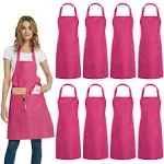 8 Pack Bib Aprons Bulk - Unisex Pink Commercial Apron with 2 Pockets for Kitc...