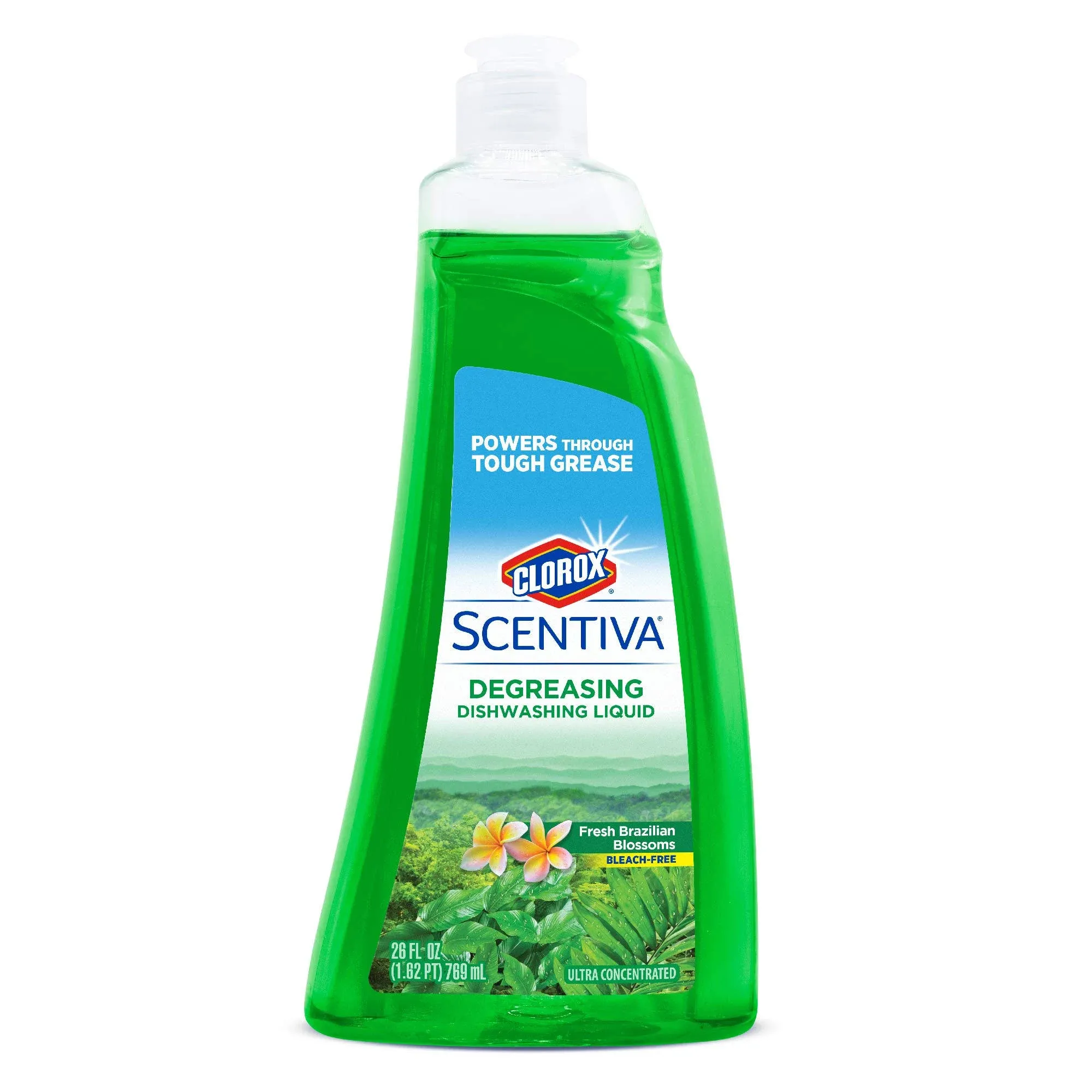 Clorox Scentiva Dish Soap, Great Smelling Dishwashing Liquid Cuts Through Tough Grease FAST, Quick Rinsing Formula Washes Away Germs, A Powerful Clean You Can Trust, Fresh Brazilian Blossoms, 26 oz