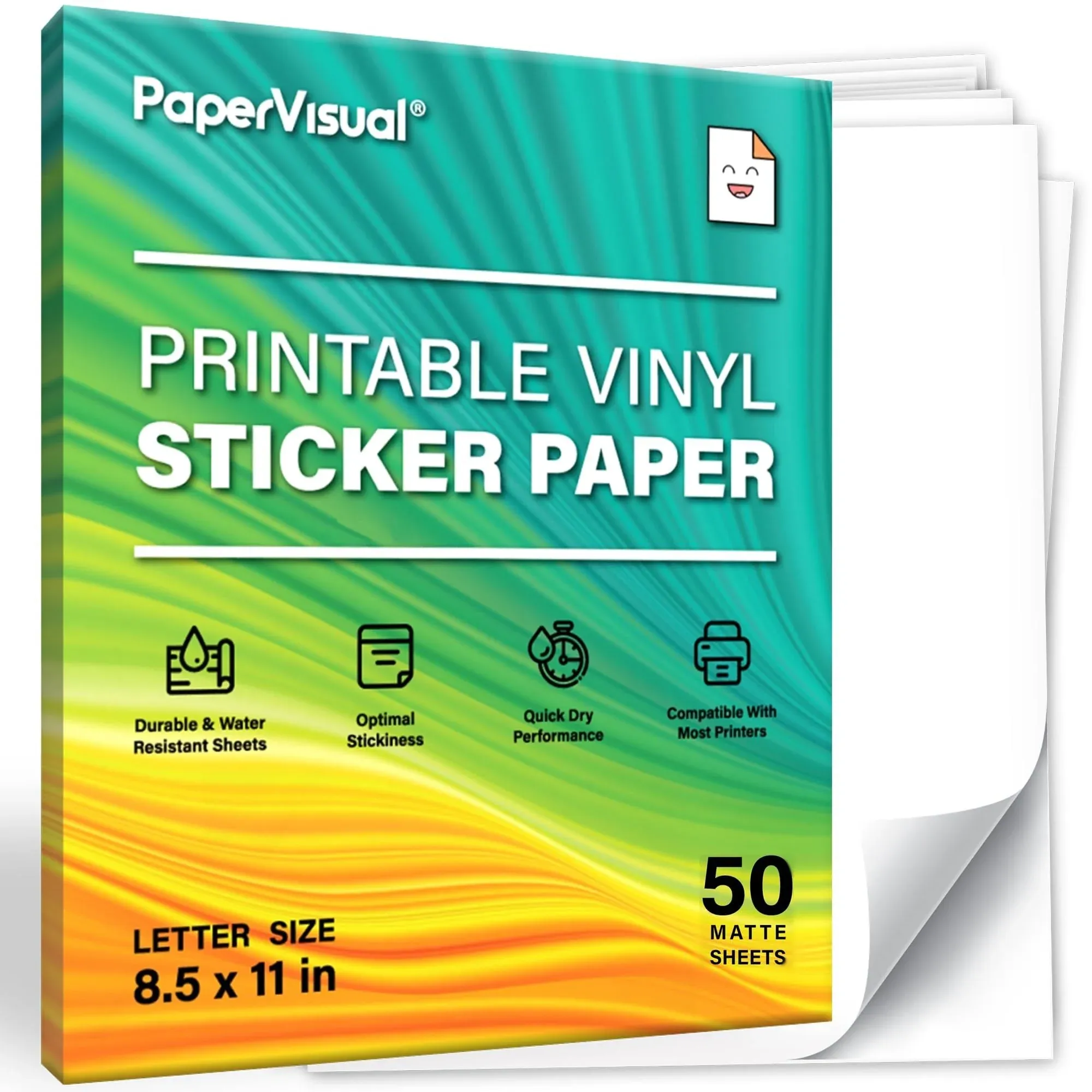 50 Printable Vinyl Sticker Paper for Printer Thick, Smudge Proof, Jam Tear Resistant - Inkjet & Laser Printer compatible