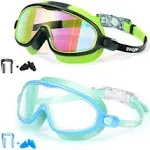 Seago Swim Goggles 2 Pack Anti-Fog Anti-UV Wide View Swimming Goggles for Kids 3-15