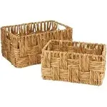 Deco 79 Jute Rope Handmade Decorative and Functional Storage Basket Woven Rectangular Basket Organizer with Slit Handles, Set of 2 Basket for Storage 16", 13"W, Brown