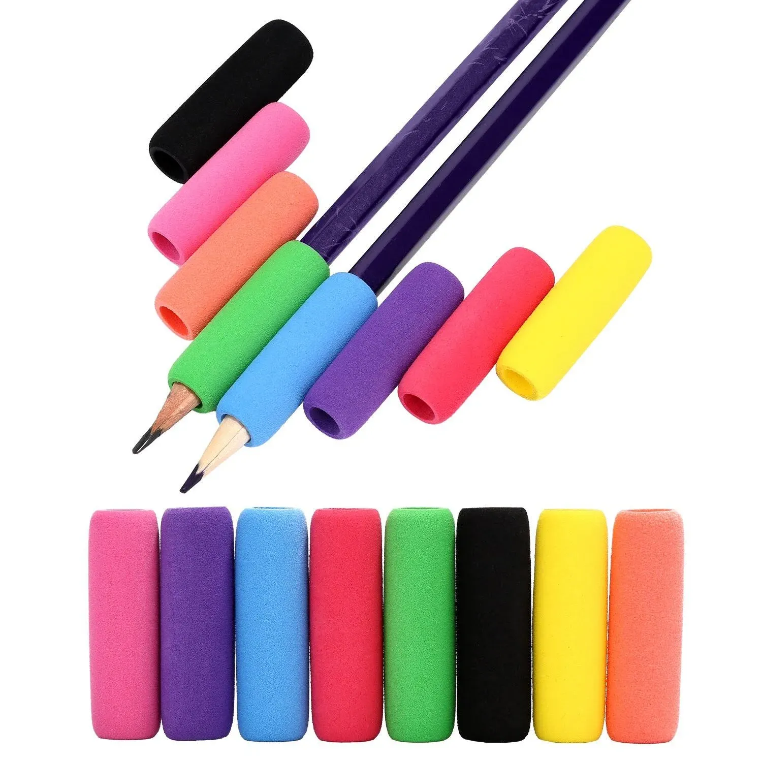 Sumind Pencil Holders Soft Pencil Cushion Writing Aid Pencil Erasers Toppers for Teachers, Adults, Assorted Colors, 1.57 Inches Long School Supplies(30 Pieces)