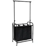 Oceanstar 3-Bag Bronze Rolling Laundry Sorter with Adjustable Hanging Bar