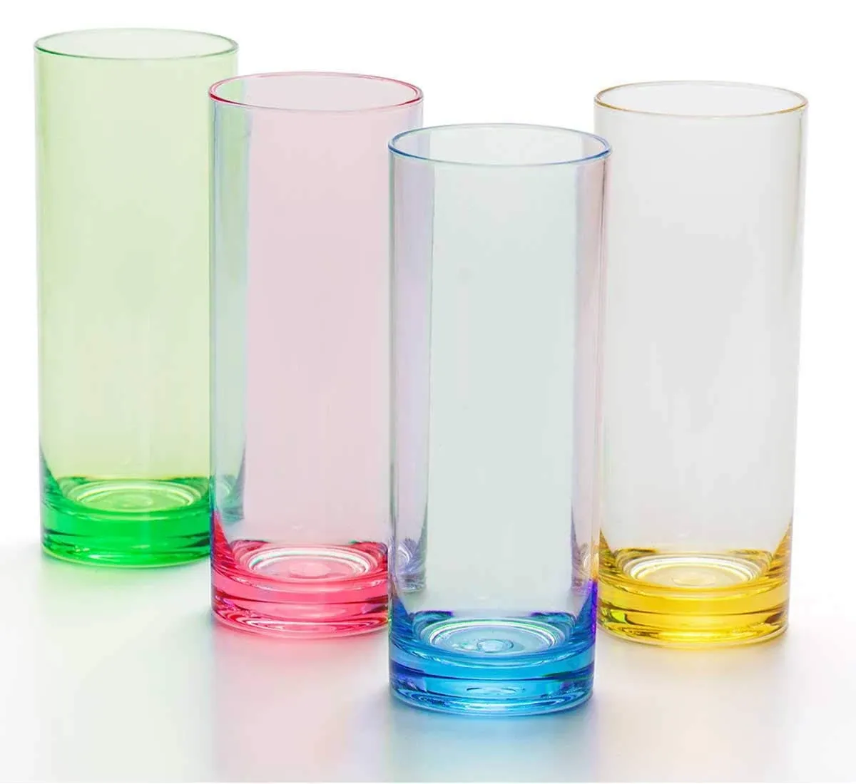 12 oz Highball Drinking Glasses Plastic Tumblers Tall Kids Water Cups Adults Glassware Colored Picnic Drinkware Reusable Set of 4