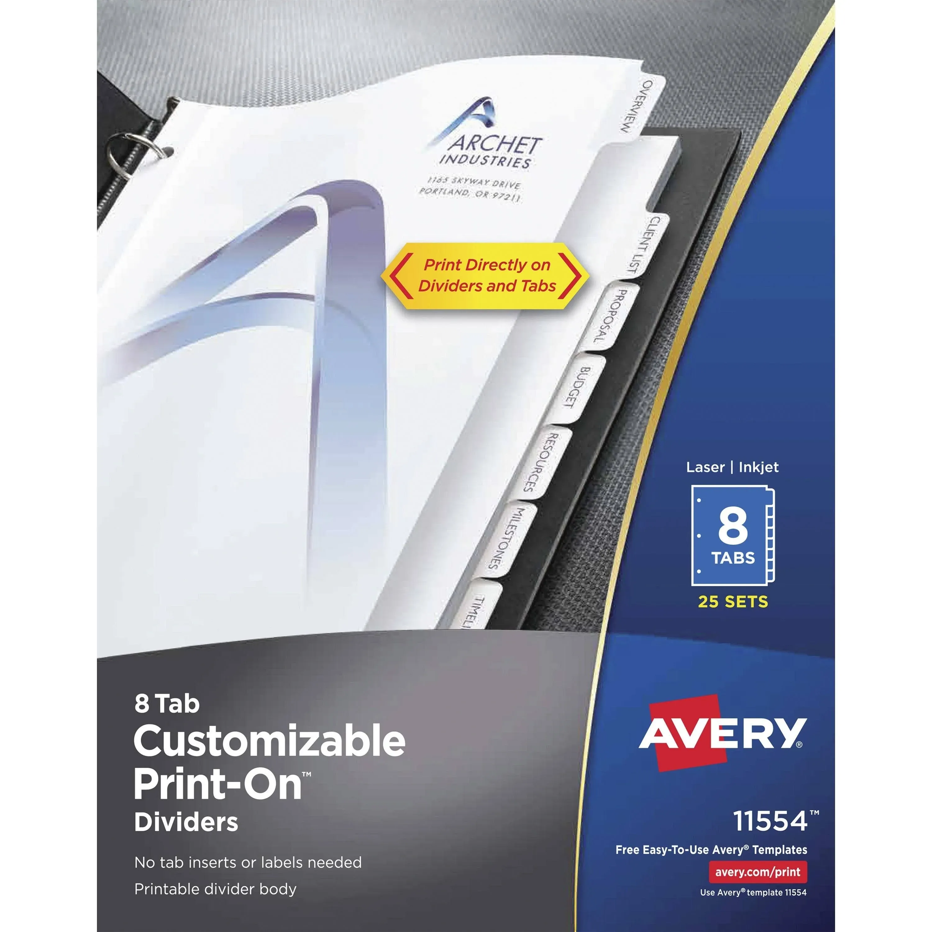 Avery - Customizable Print-On Dividers, 8-Tab, Letter, 25 Sets