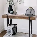 Oak Finish MDF Wood Black Metal Console Entry Table