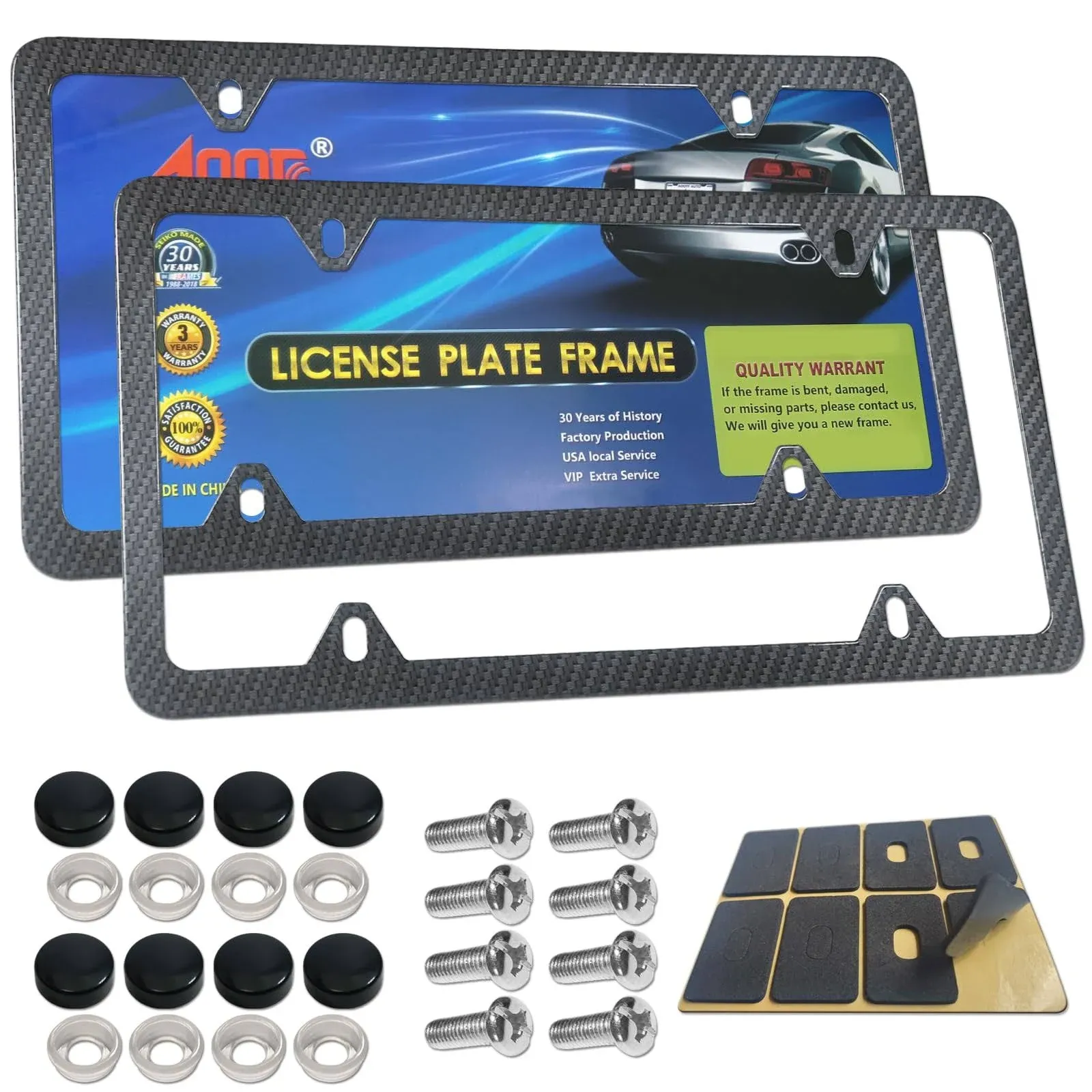 Aootf Carbon Fiber License Plate Frames -4 Holes Black Aluminum Tag Cover Holder Printing Pattern Metal Slim Standard Frame at MechanicSurplus.com