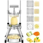 VEVOR Commercial Vegetable Fruit Chopper Stainless Steel French Fry Cutter w/ 4 Blades 1/4" 3/8" 1/2" Vegetable Chopper Dicer w/ Stainless Bowl