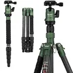 Fotopro 59" Carbon Fiber Travel Tripod, Compact Camera Tripod with Ball Head, Detachable Monopod with Quick Release Plate and Bag, Load up to 8KG/17.63lbs