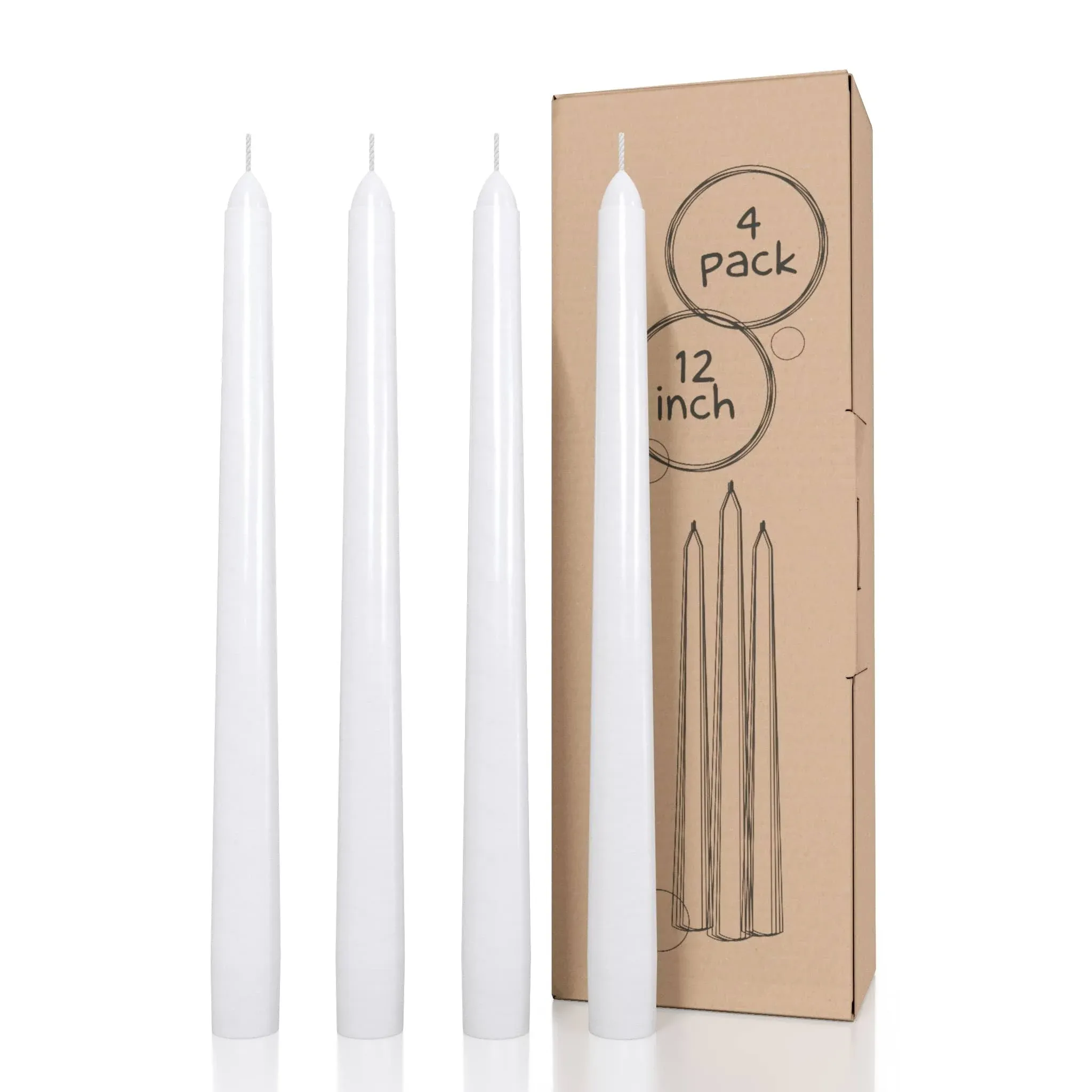 White Taper Candles 12 inch Dripless - Set of 4 Tapered Candles Ideal as Dinn...