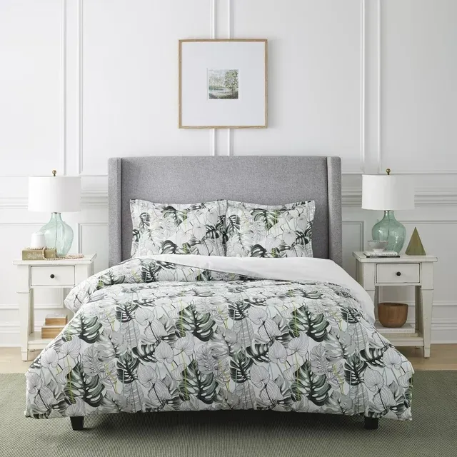 Pointehaven Monstera 100% Cotton Duvet Set, Full/queen