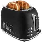 Rae Dunn Retro Rounded Bread Toaster, 2 Slice Stainless Steel Toaster with Removable Crumb Tray, Wide Slot with 6 Browning Levels, Bagel (Black)