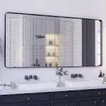 Yamazakura Large Bathroom Mirror for Wall, 60X28 Inch Matte Black Framed Rectang