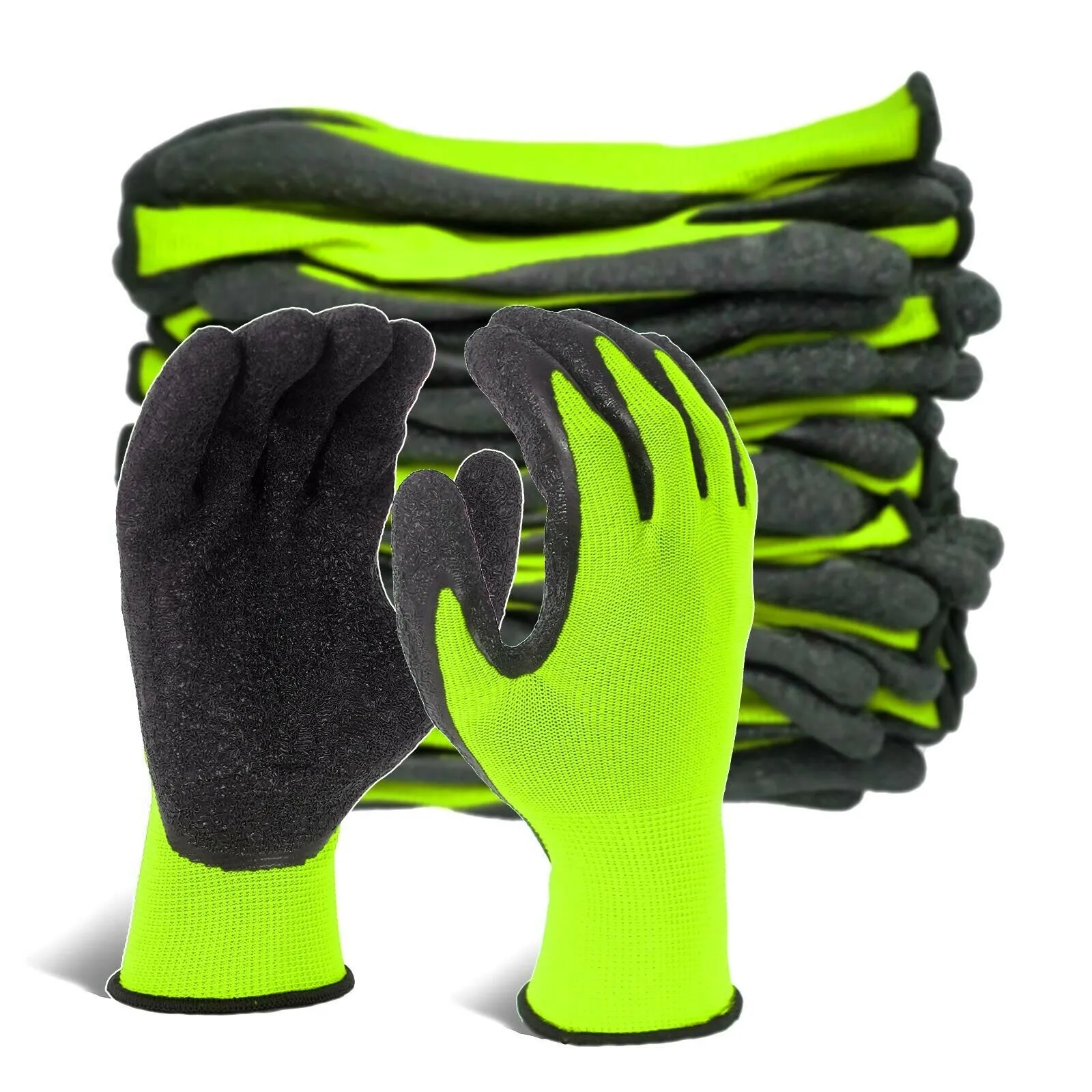 Evridwear 12 Pairs Latex Rubber Coated Safety Work Gloves Men Women Construction Warehouse Gardening