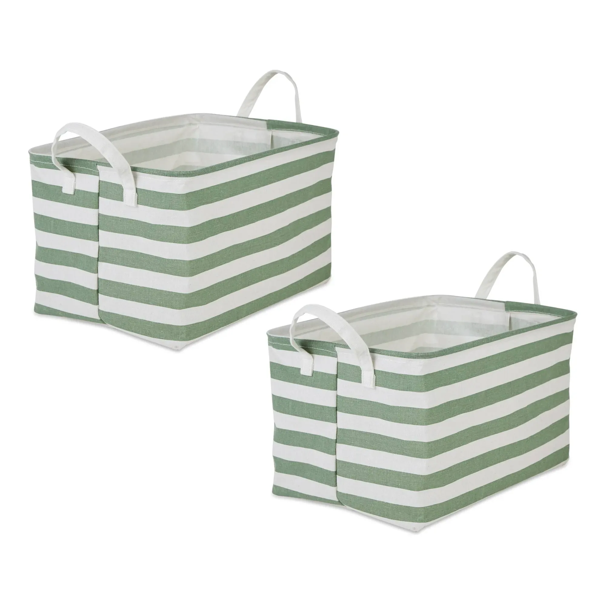 PE Coated Cotton/Poly Laundry Bin Stripe Artichoke Green  Rectangle Extra Large 12.5X17.5X10.5 Set Of 2