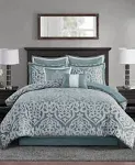 Madison Park Odette Cozy Comforter Set Jacquard Damask Medallion Design - Modern All Season, Down Alternative Bedding, Shams, Decorative Pillows, Queen(90 in x 90 in), Silver 8 Piece