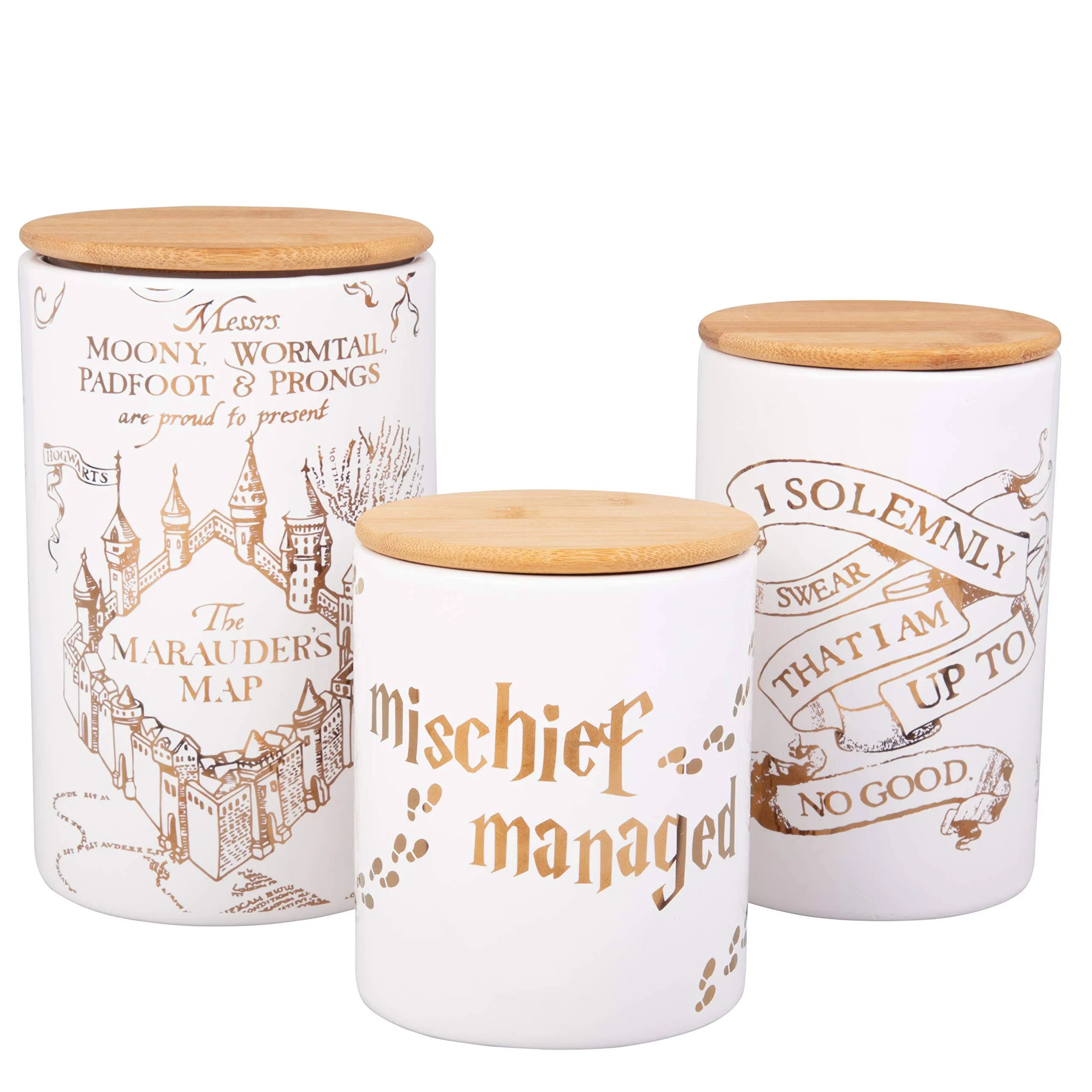 Harry Potter Marauder's Map Porcelain 3 Piece Canister Set - Three Sizes with Gold Marauders Map Design